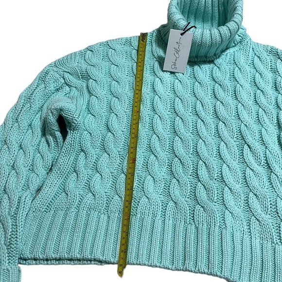 Sokie Collective Cable Turtleneck Crop Sweater Mint Size Medium Wool Blend NWT - Picture 6 of 10
